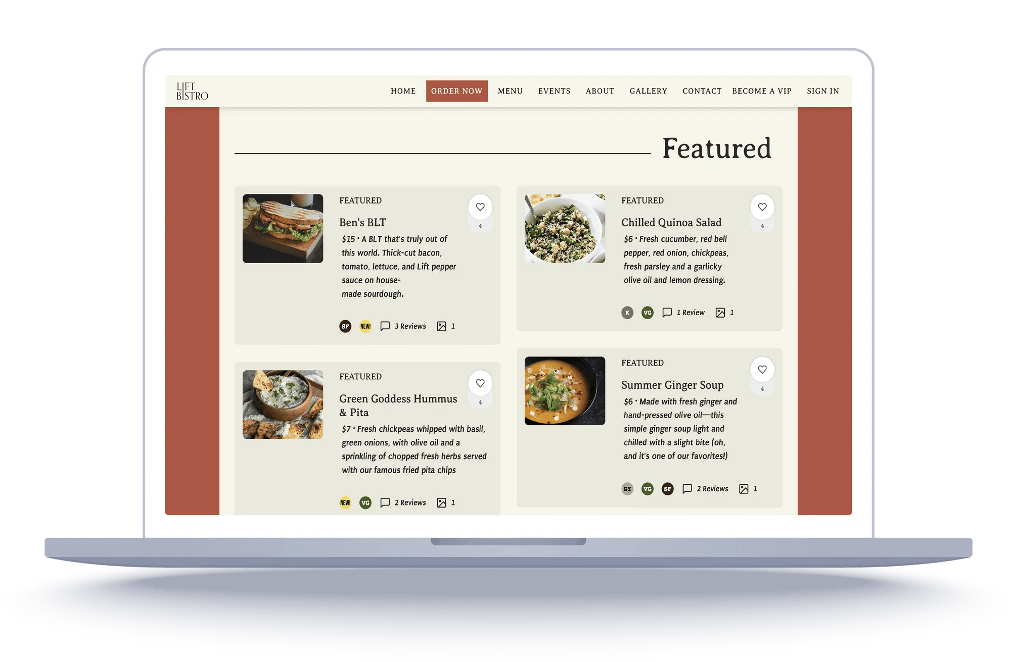 Laptop showing a restaurant’s dynamic online menu with dish photos