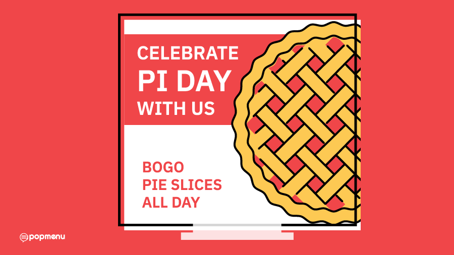 Graphic promoting a Pi Day BOGO pie slice special