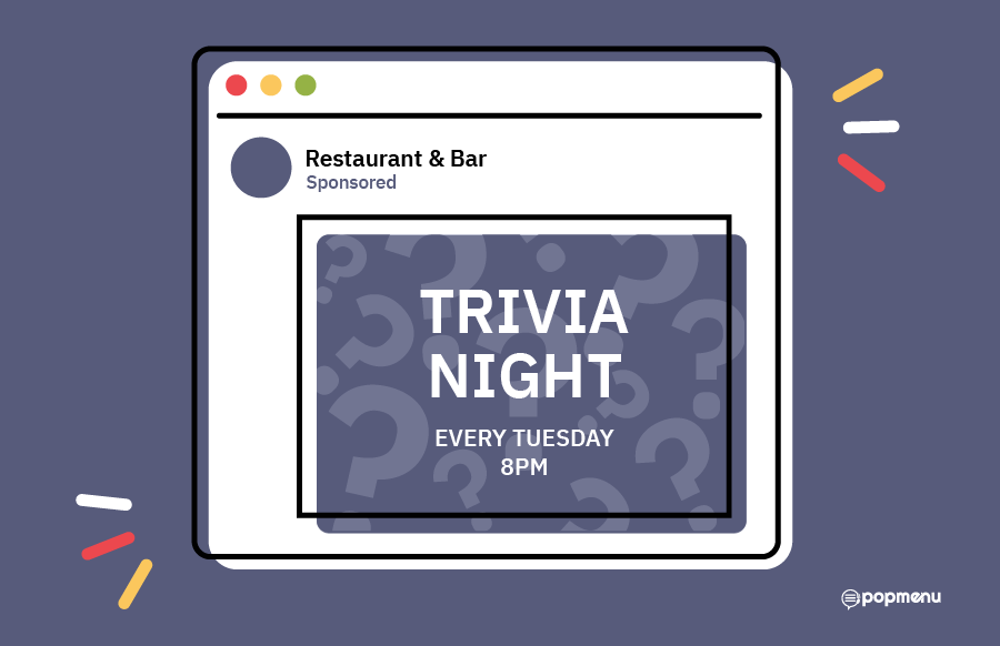 Mock social media ad promoting a weekly trivia night