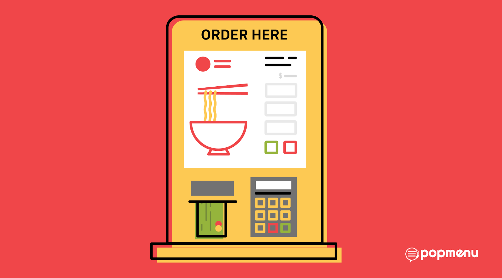 Illustration of a self-service restaurant ordering kiosk