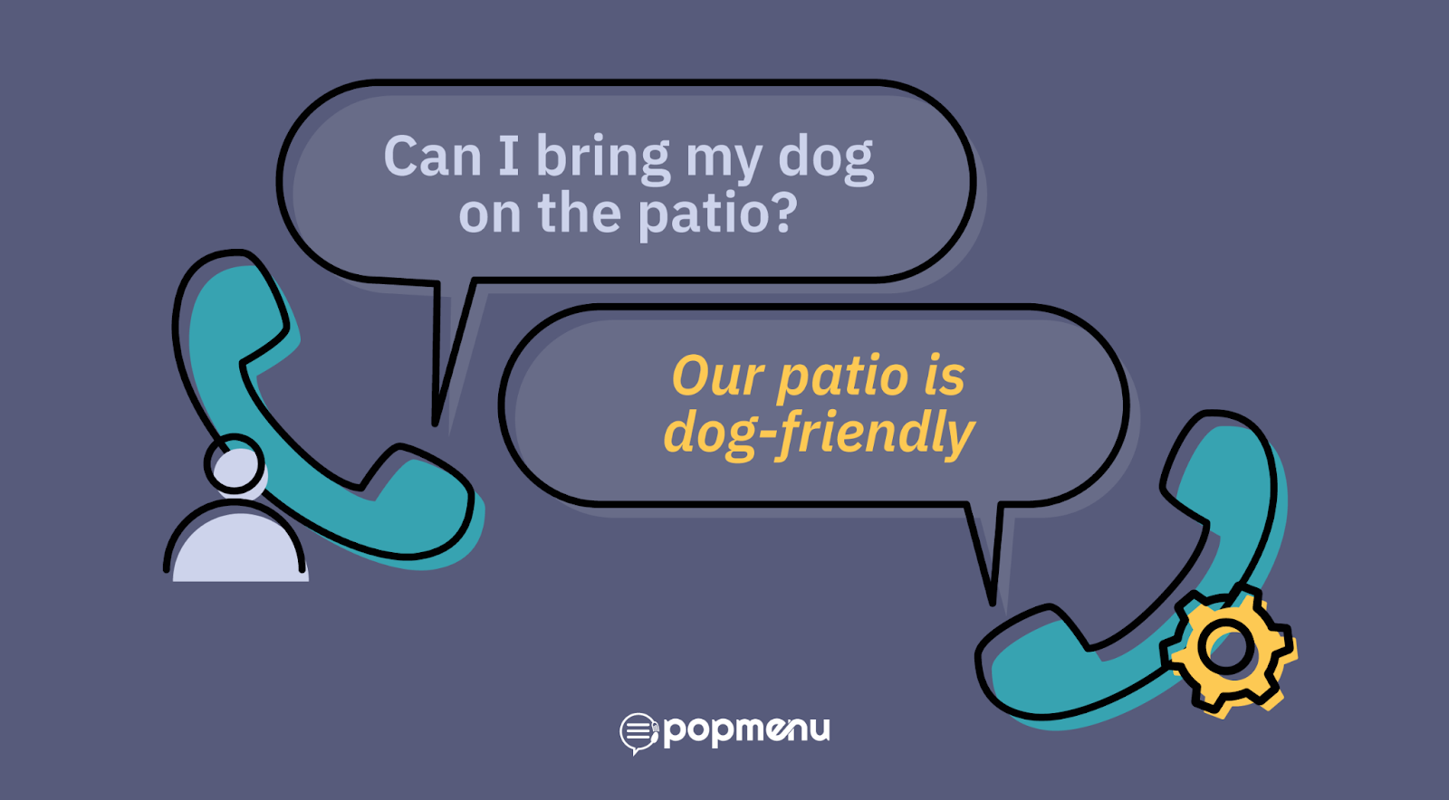 AI phone answering example resolving a dog-friendly patio question