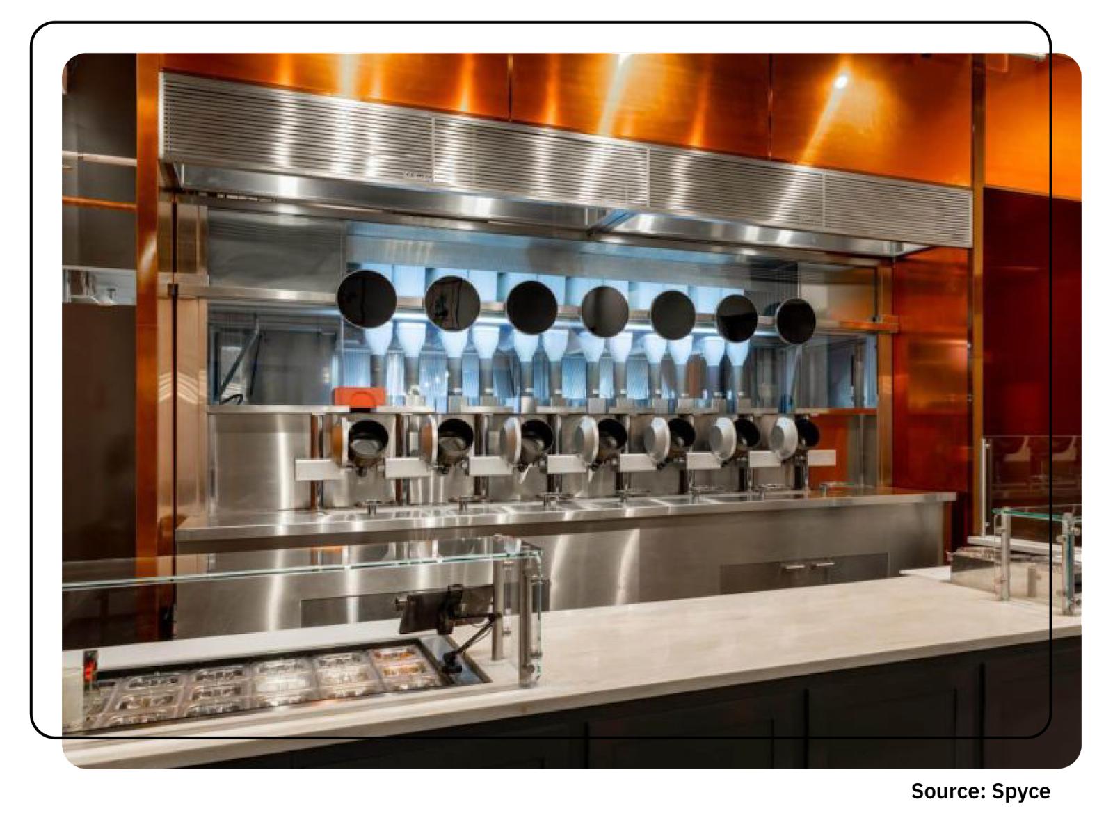 Spyce restaurant’s automated robotic wok cooking line
