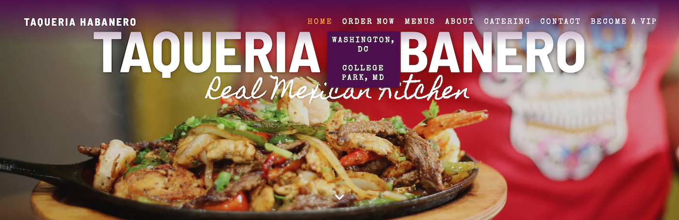 Taqueria Habanero’s website homepage with a food photo hero