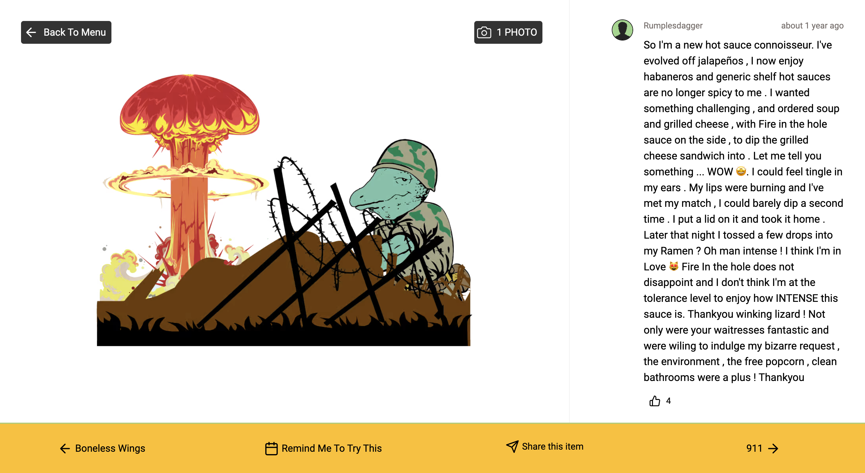 Illustration of a mushroom cloud explosion beside a cartoon soldier