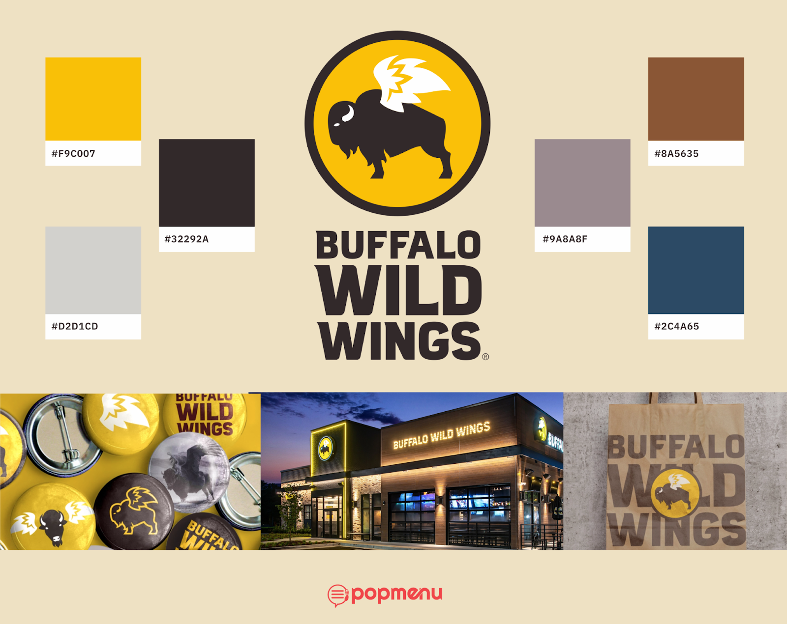 Buffalo Wild Wings brand color palette, logo, and photos