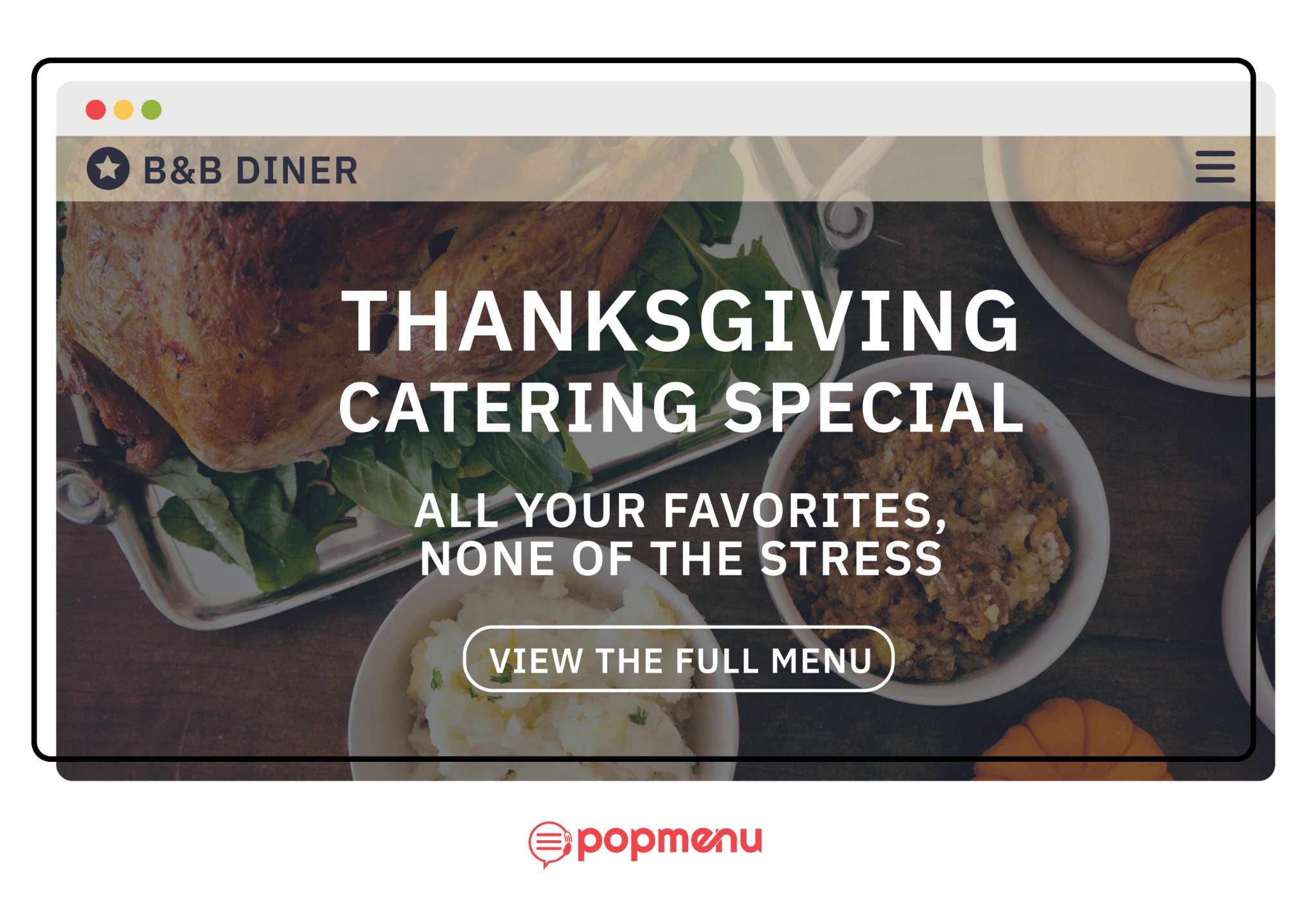 Restaurant website banner promoting a Thanksgiving catering special