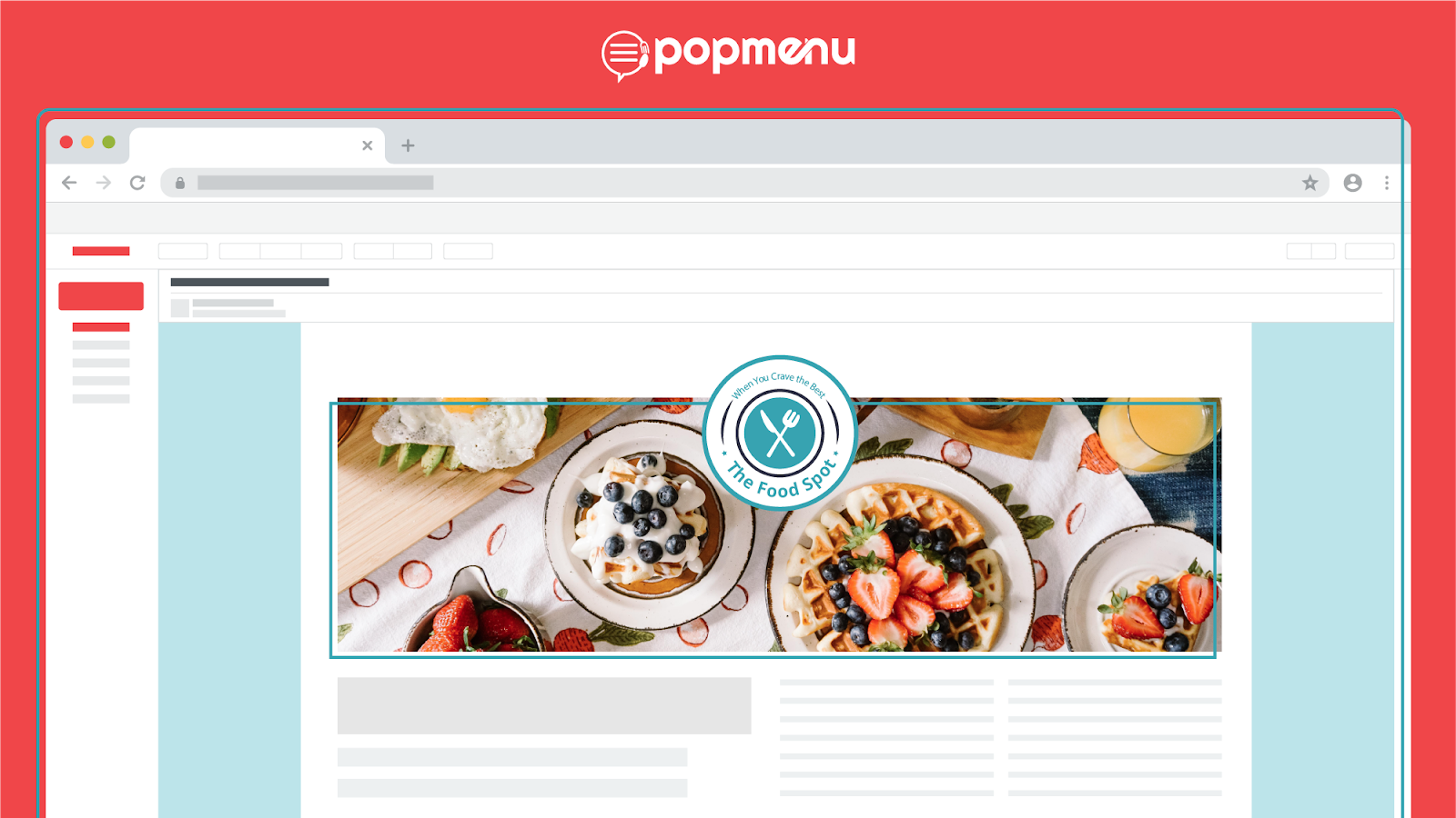 Browser mockup of a restaurant newsletter email featuring waffles