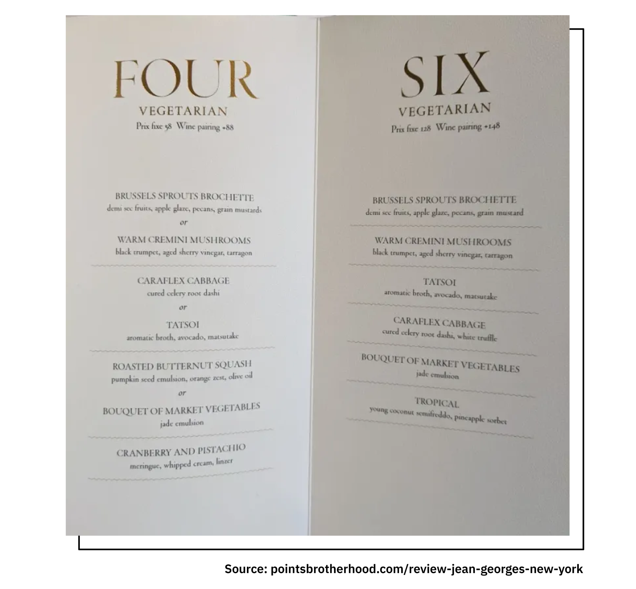 Jean-Georges’ elegant two-panel tasting menu with gold lettering
