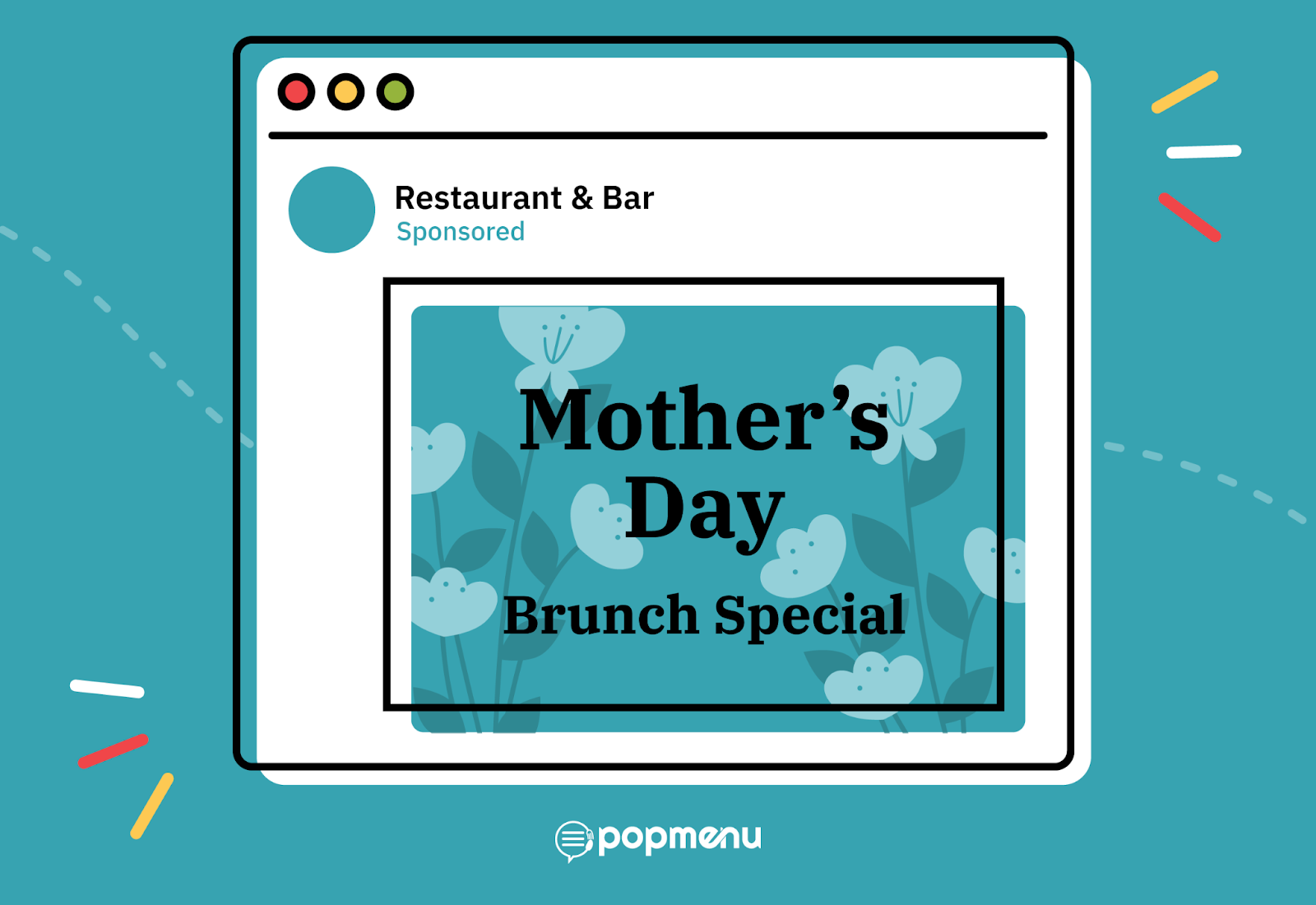 Mockup of a sponsored social media ad for a restaurant’s Mother’s Day brunch special