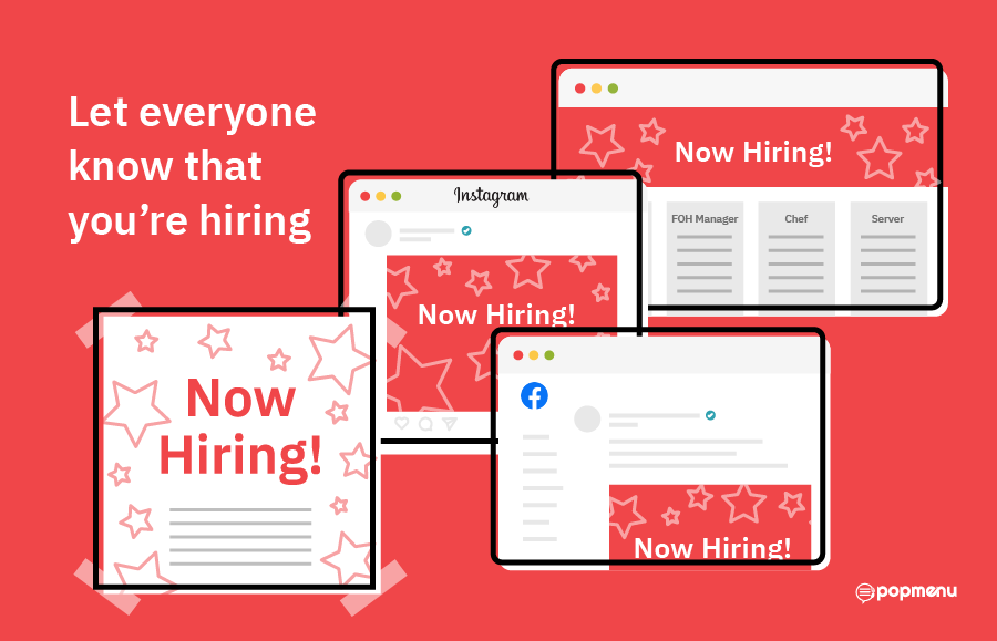 “Now Hiring” graphics displayed across social media platforms