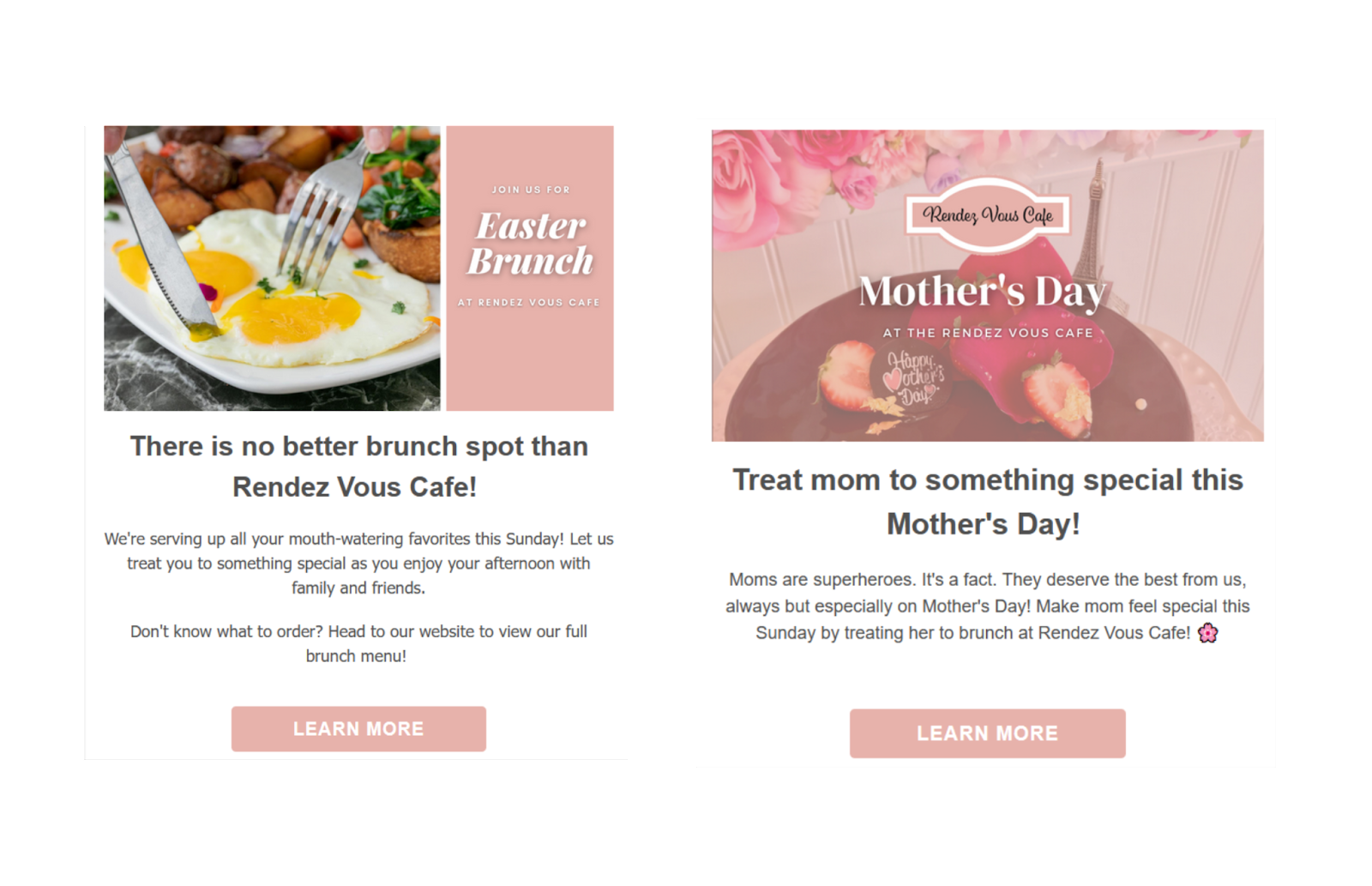 Rendez Vous Cafe Easter brunch and Mother’s Day email campaigns