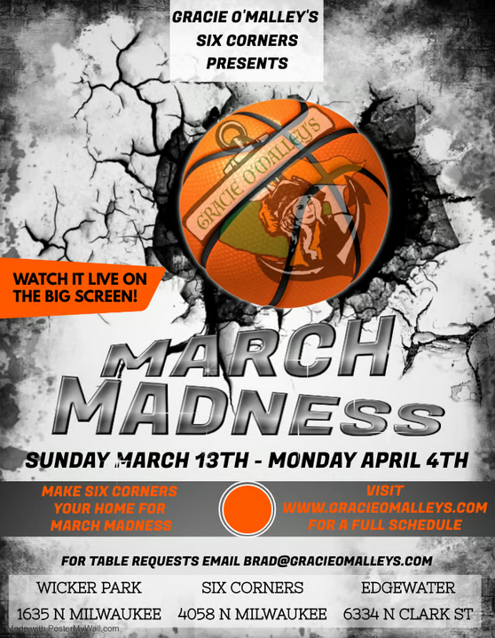 Gracie O’Malley’s March Madness watch party flyer