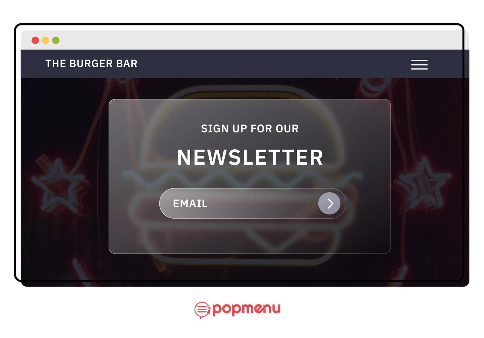 Website newsletter signup pop-up for capturing guest emails