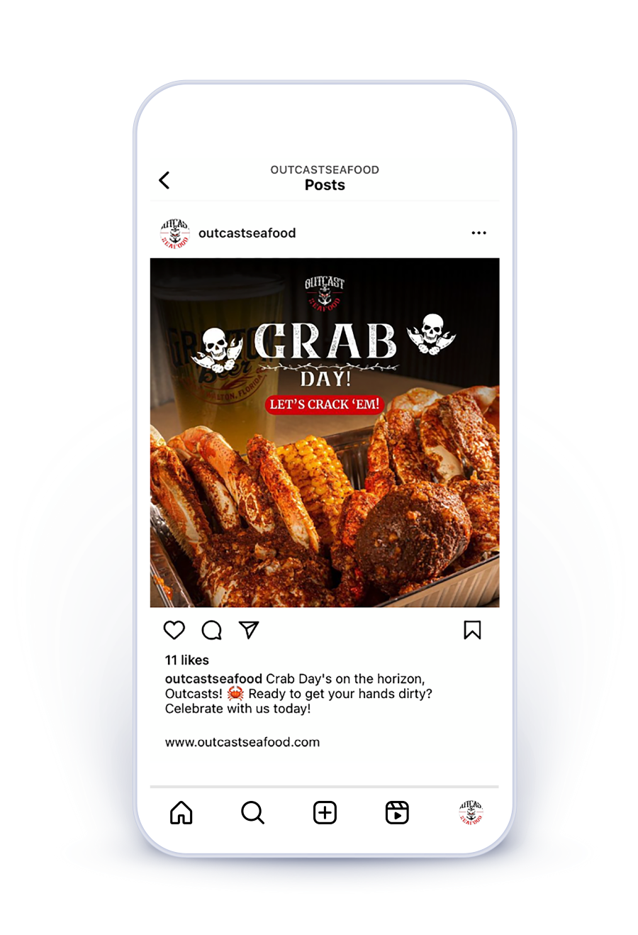 Instagram post promoting a restaurant’s National Crab Day event