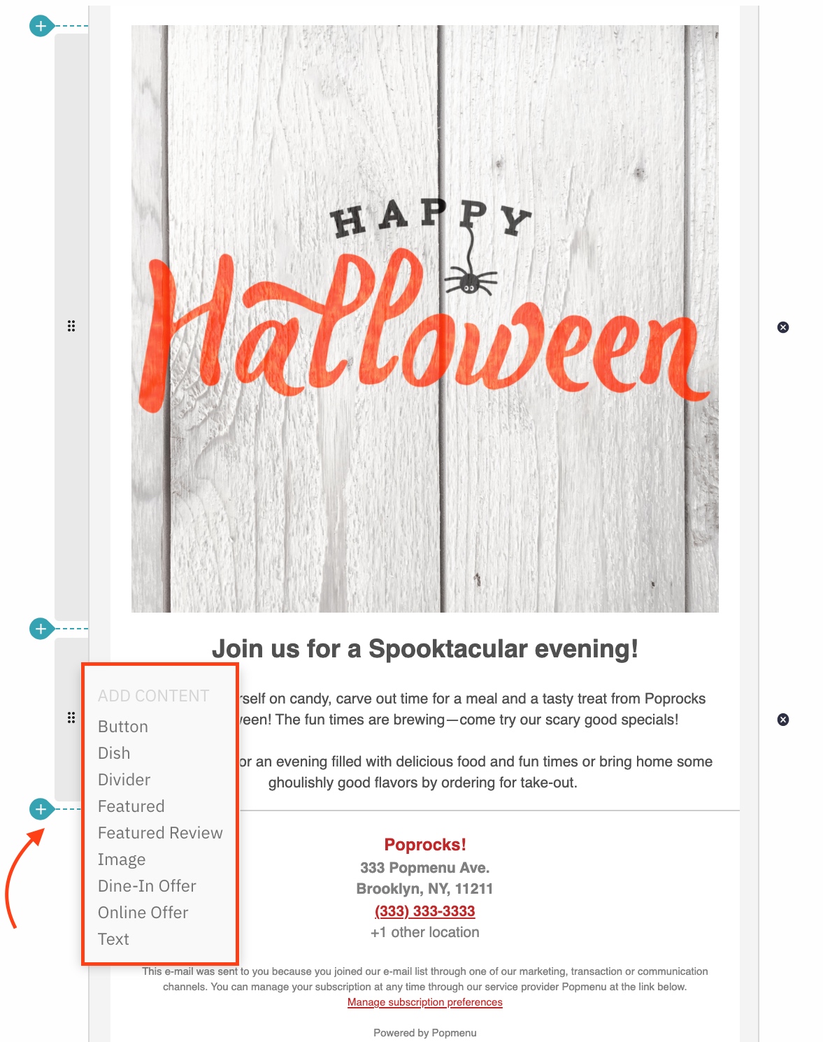 Restaurant email marketing campaign for a Halloween event