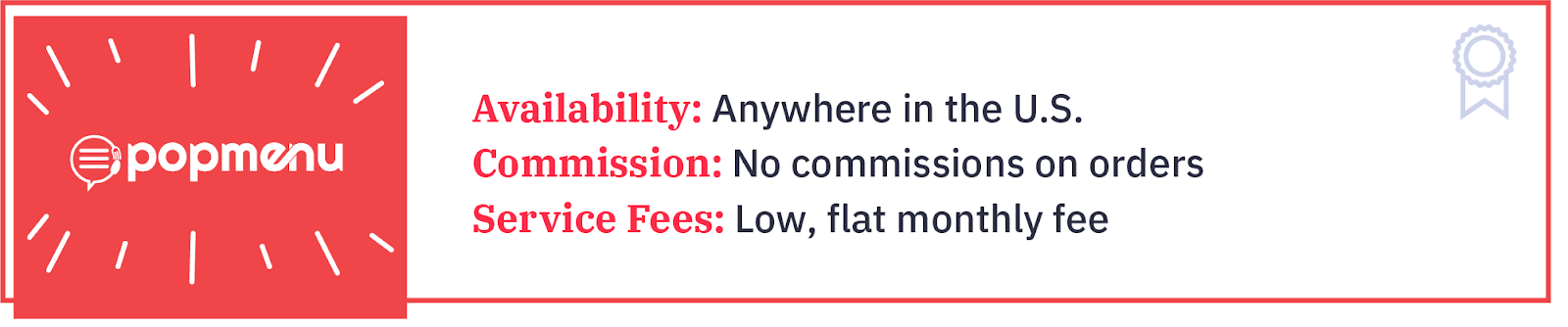 Popmenu delivery service card: nationwide availability, no commissions, low flat monthly fee