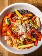 Fajita bowl with peppers, squash and black beans