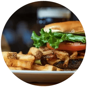 A burger and fries at Winking Lizard Tavern