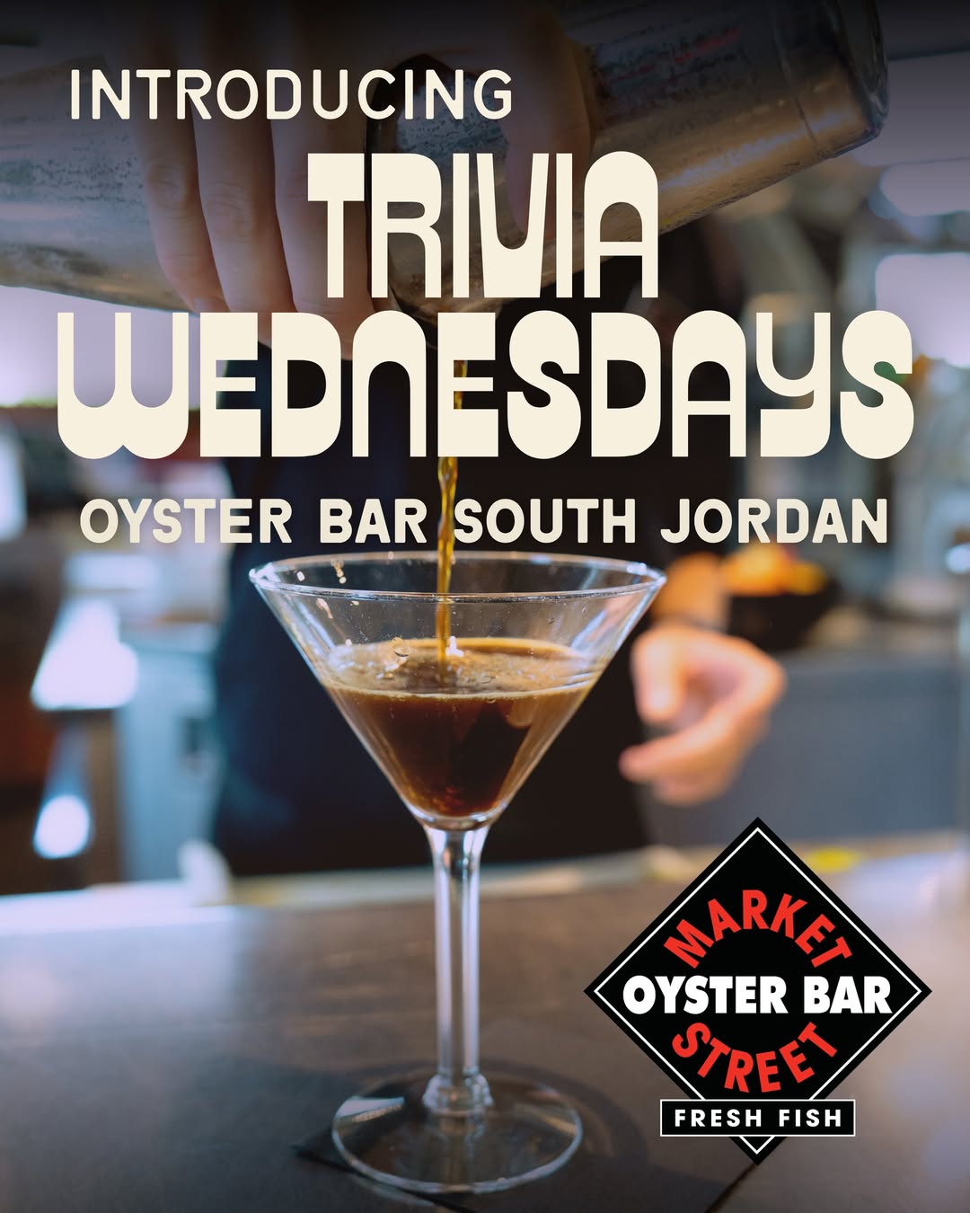 Social media promo graphic announcing Trivia Wednesdays at Market Street Oyster Bar