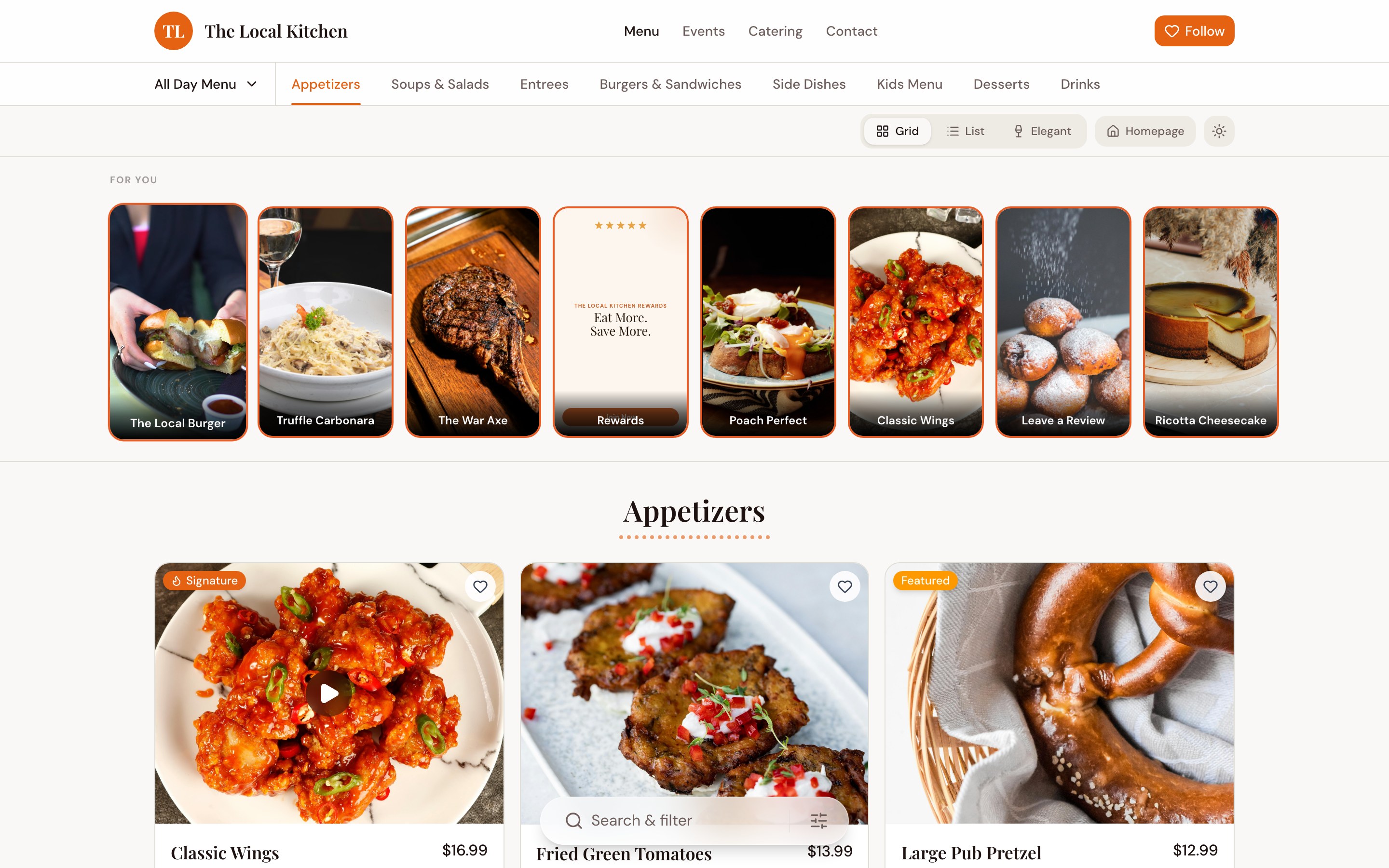 Popmenu restaurant website — menu-revolution.popmenu.com