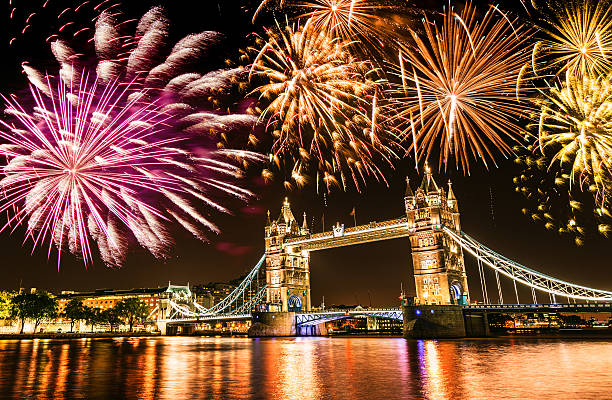 Fireworks over Tower Bridge, promoting the New Year's Day ordering event