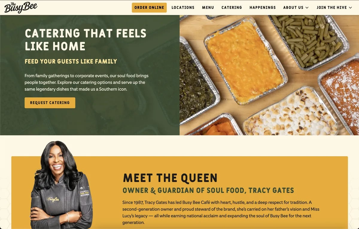 The Busy Bee Cafe website homepage