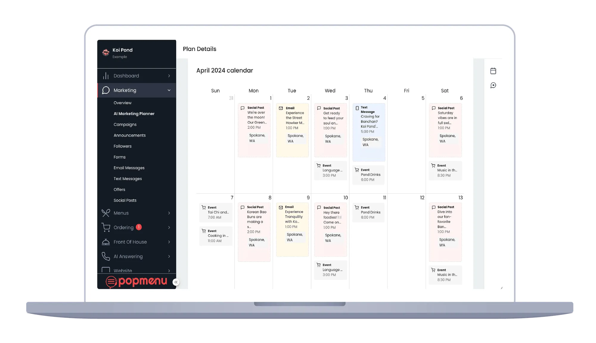 AI marketing content calendar showing pre-populated posts.